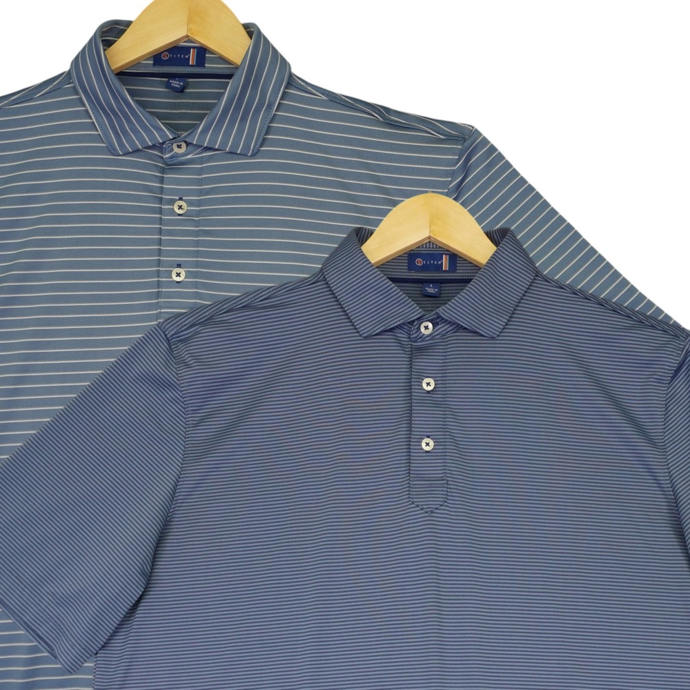 Stitch Polo Shirt Mens Large Blue Striped Short Sleeve Performance Stretch